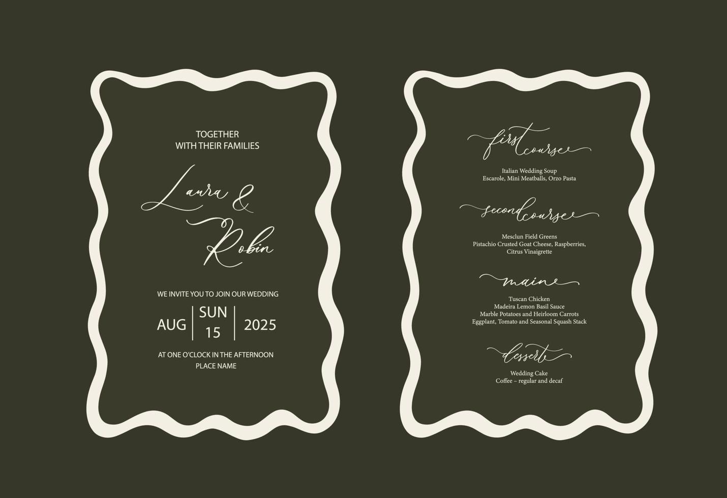 fondo de tarjeta de invitación de boda de borde ondulado de lujo. diseño de vector de fondo de arte abstracto para boda y plantilla de portada vip.