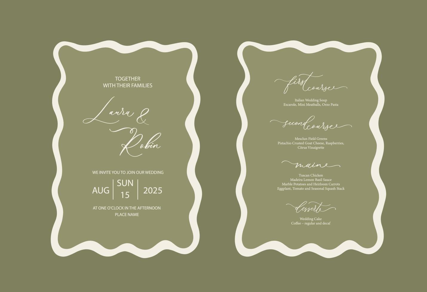 Luxury Wavy Edge Wedding Invitation card background. Abstract art background vector design for wedding and vip cover template.