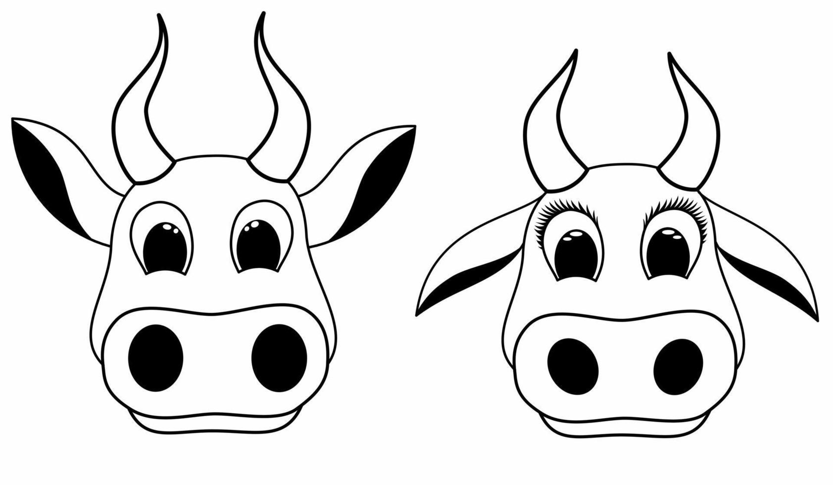 set cute cartoon cow face icon. Doodle style logo illustration. vector