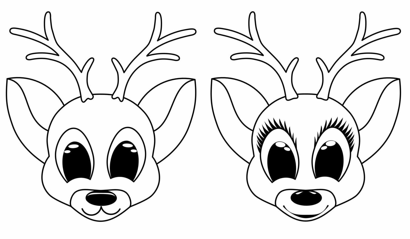 set cute deer fawn cartoon vector line art drawing illustration