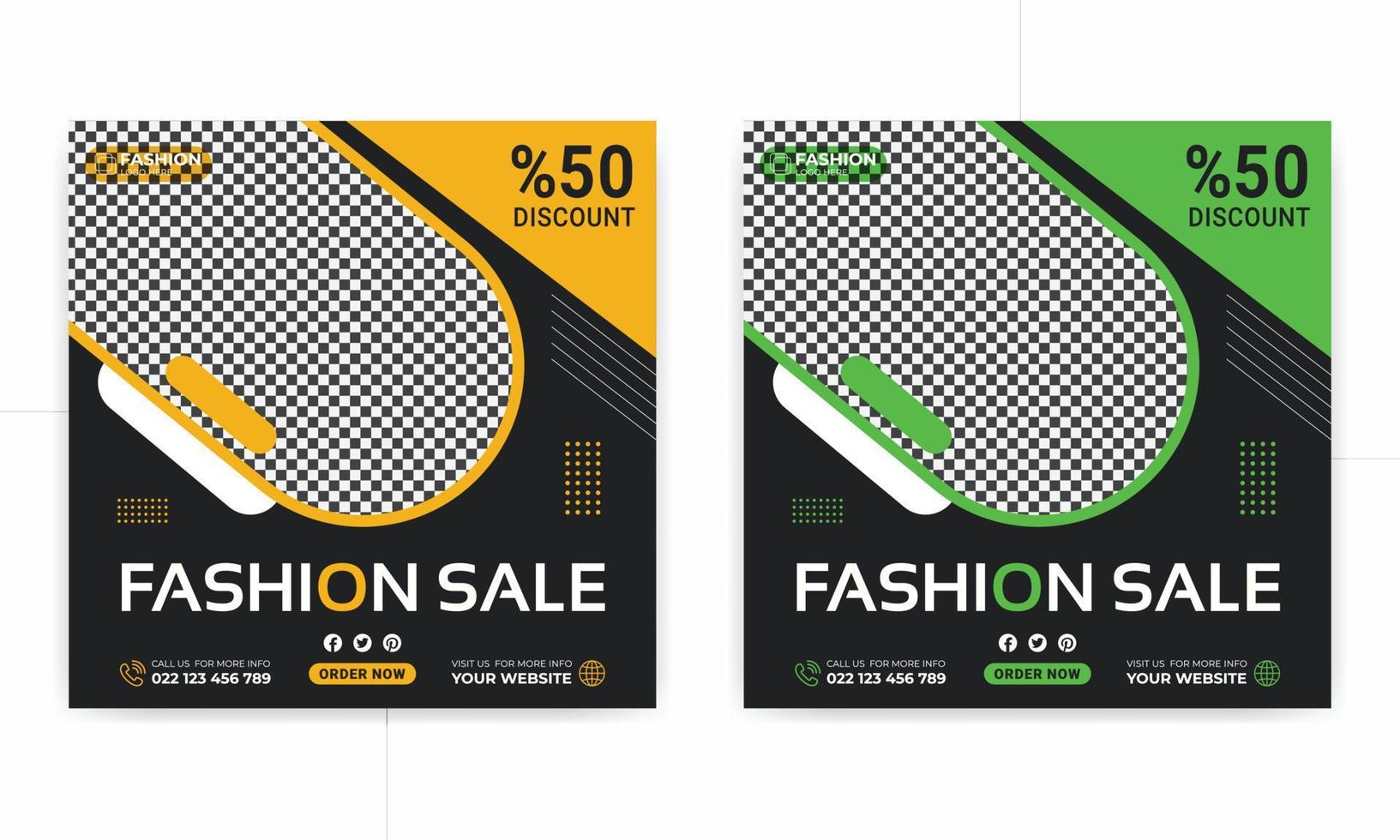 Fashion sale social media post template with discount and mega collection, Square banner Suitable for social media post. vector