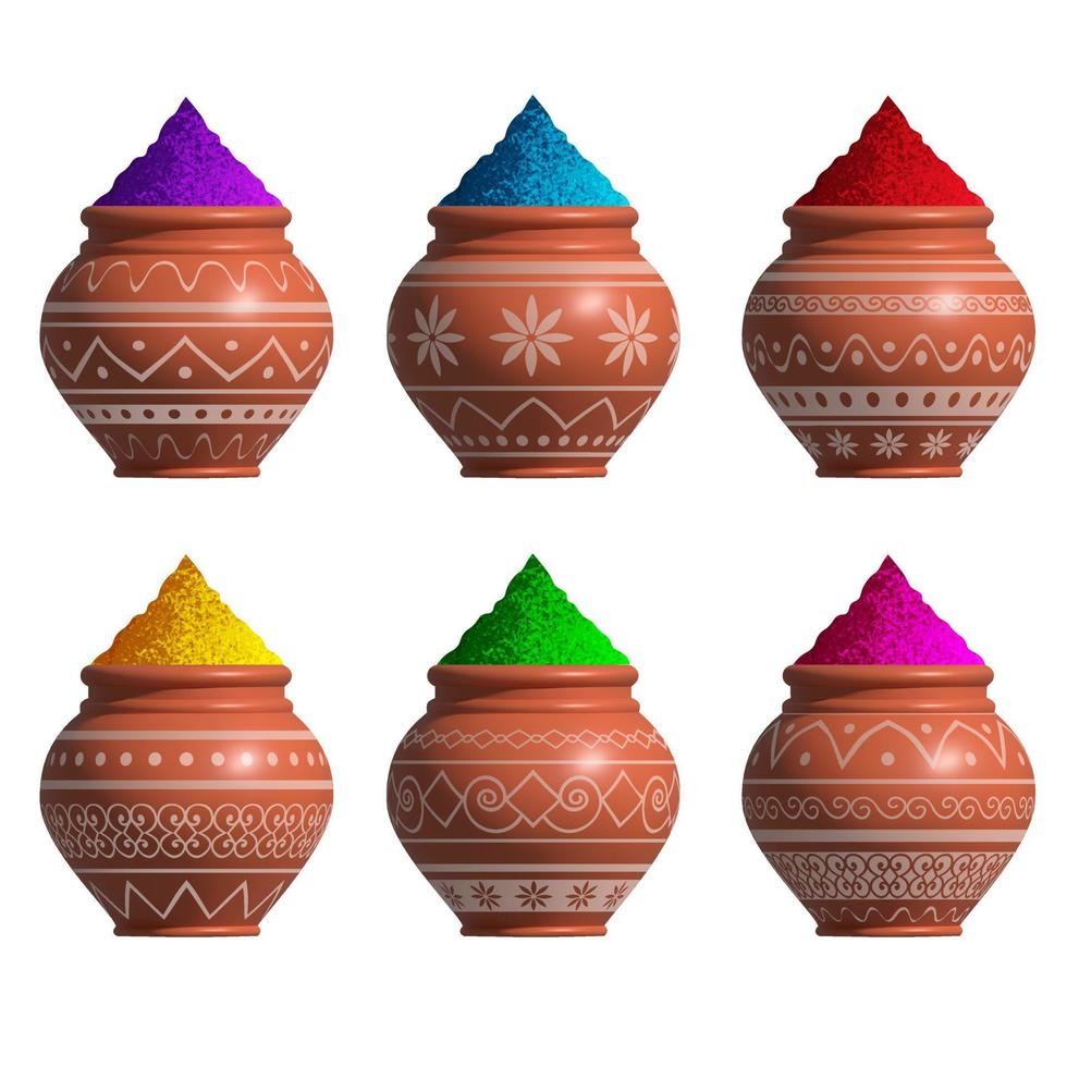 holi elements. set of isolated bowls with powder colors. Holi festival gulal vector