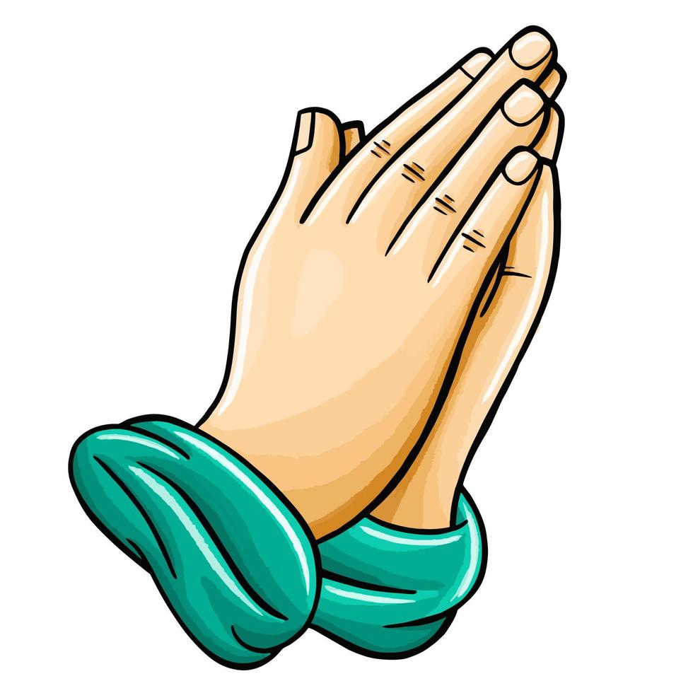praying hand in flat cartoon style vector
