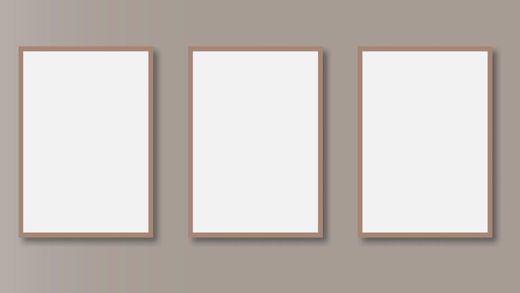 Blank poster frame mockup on grey wall. Vector illustration. EPS 10.