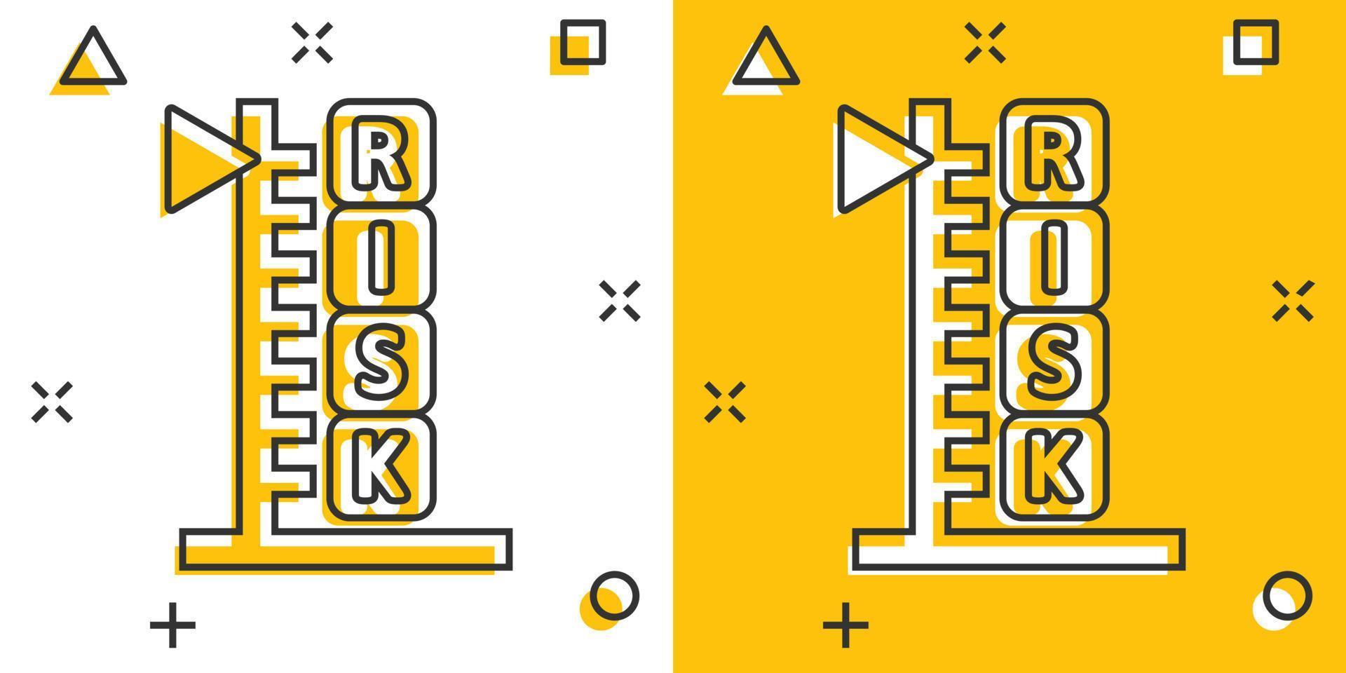 Risk level icon in comic style. Result cartoon vector illustration on white isolated background. Assessment splash effect business concept.