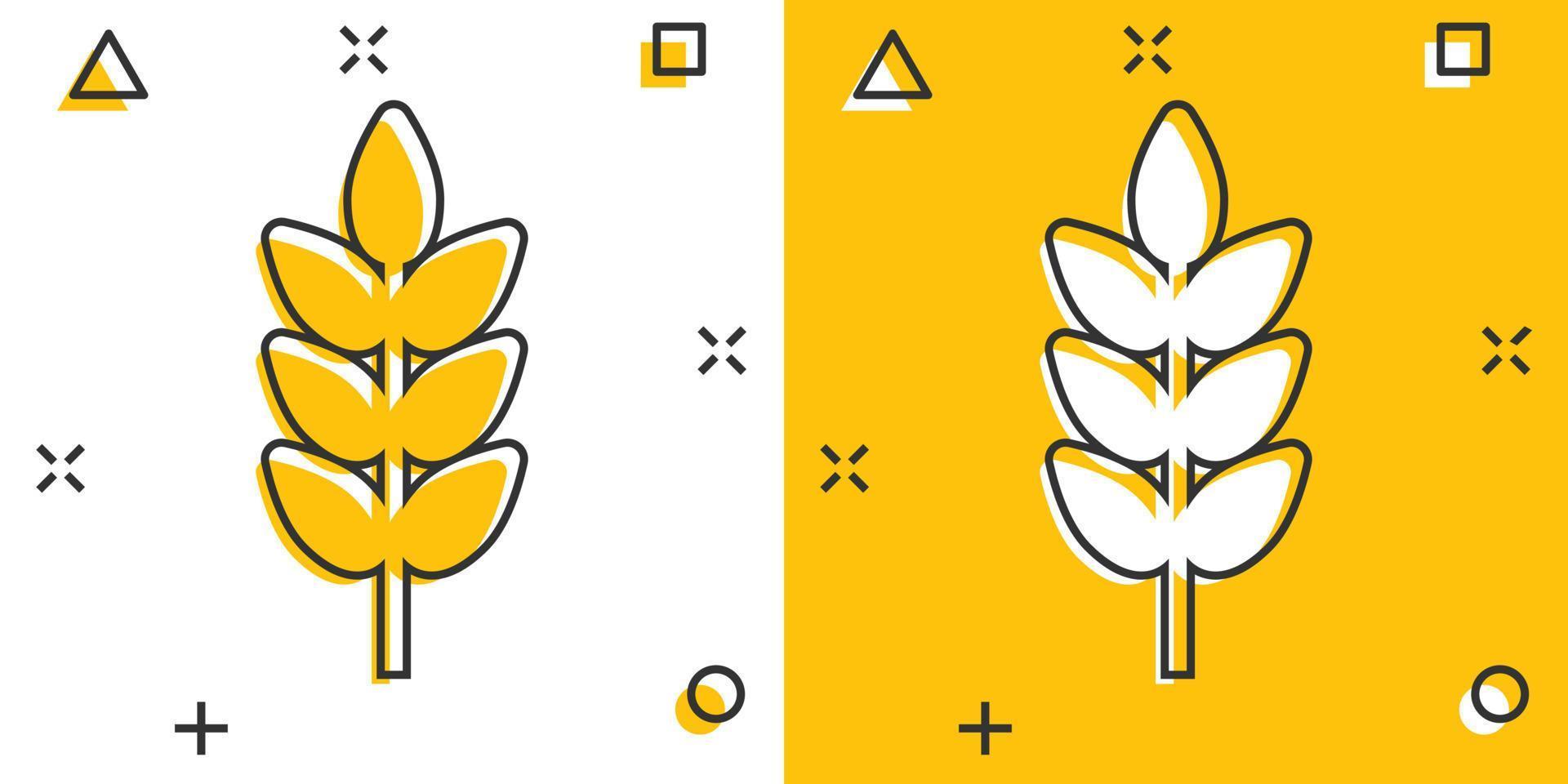 Wheat icon in comic style. Barley cartoon vector illustration on white isolated background. Harvest stem splash effect business concept.