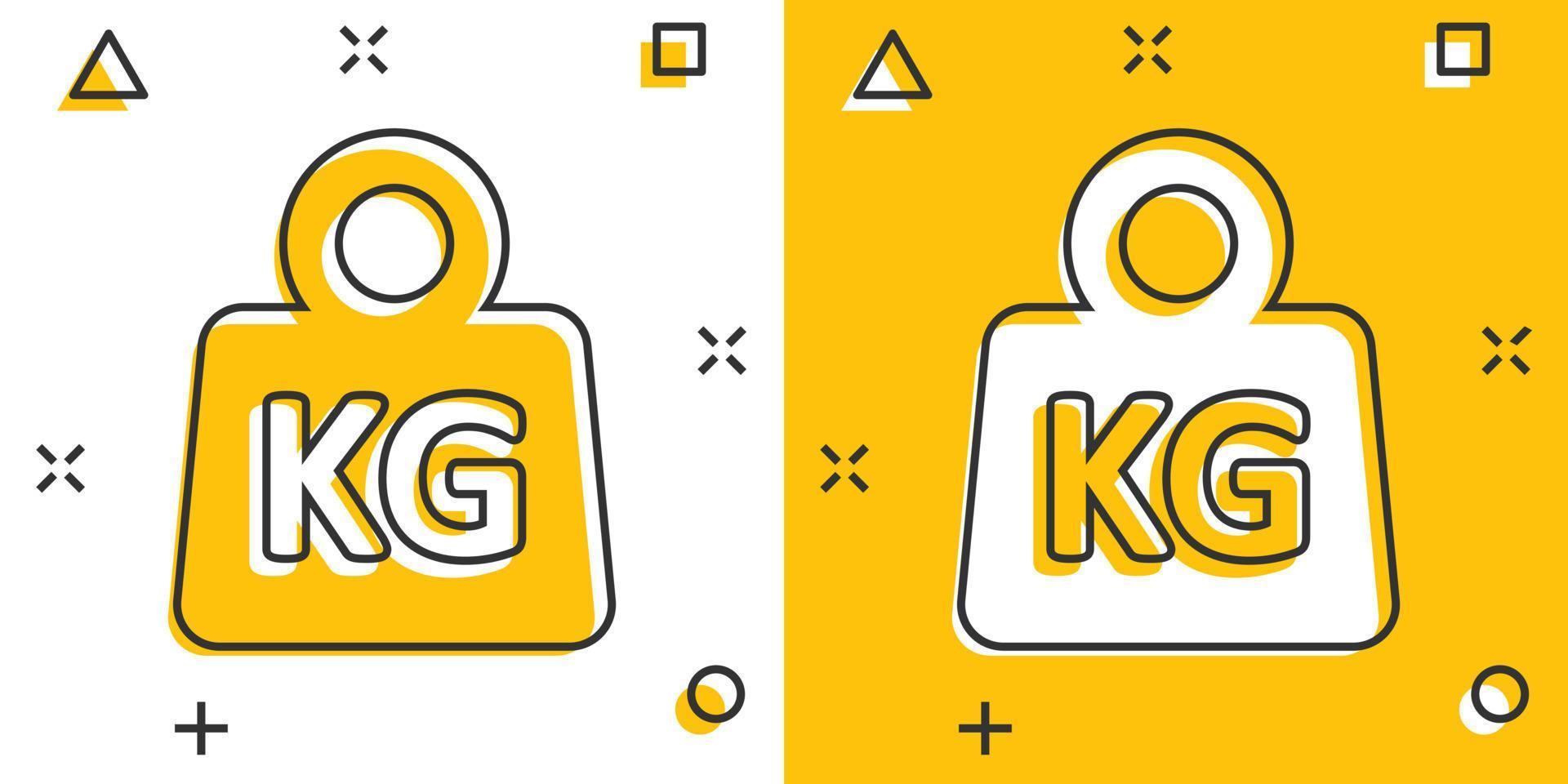 Scale icon in comic style. Kilogram dumbbell cartoon vector illustration on white isolated background. Gym splash effect business concept.