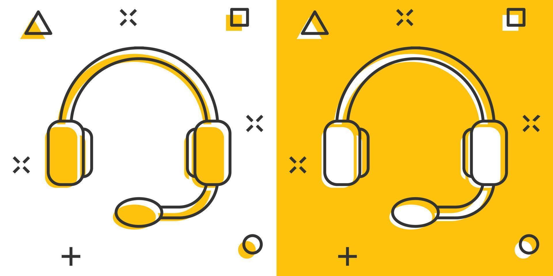 Helpdesk icon in comic style. Headphone cartoon vector illustration on white isolated background. Chat operator splash effect business concept.