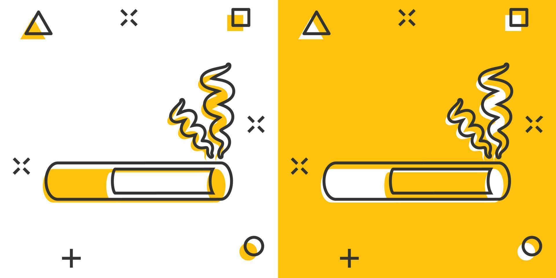 icono de cigarrillo en estilo cómico. Ilustración de vector de dibujos animados de humo sobre fondo blanco aislado. concepto de negocio de efecto de salpicadura de nicotina.