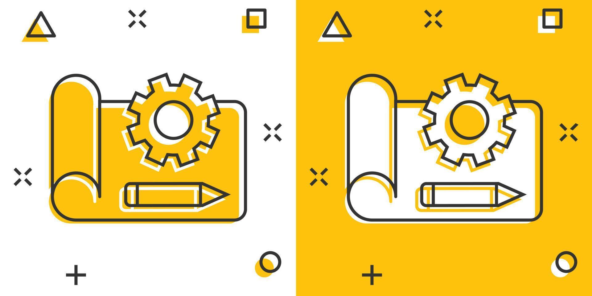 icono de prototipo en estilo cómico. ilustración de vector de dibujos animados de inicio sobre fondo blanco aislado. concepto de negocio de efecto de salpicadura de desarrollo de modelo.