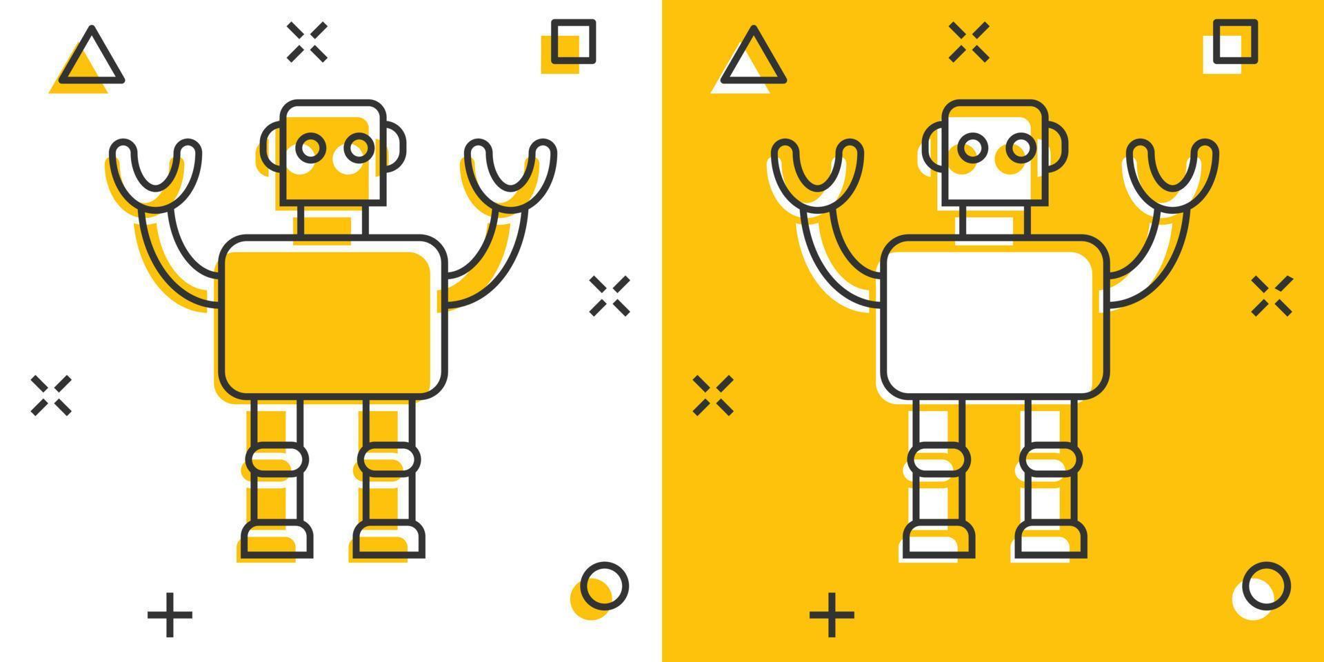 Cute robot chatbot icon in comic style. Bot operator cartoon vector illustration on white isolated background. Smart chatbot character splash effect business concept.