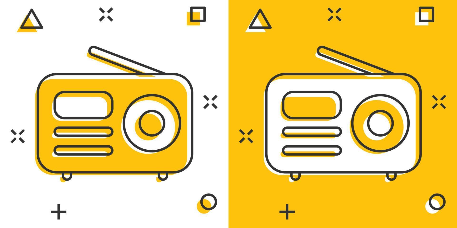 Radio icon in comic style. Fm broadcast cartoon vector illustration on white isolated background. Radiocast splash effect business concept.