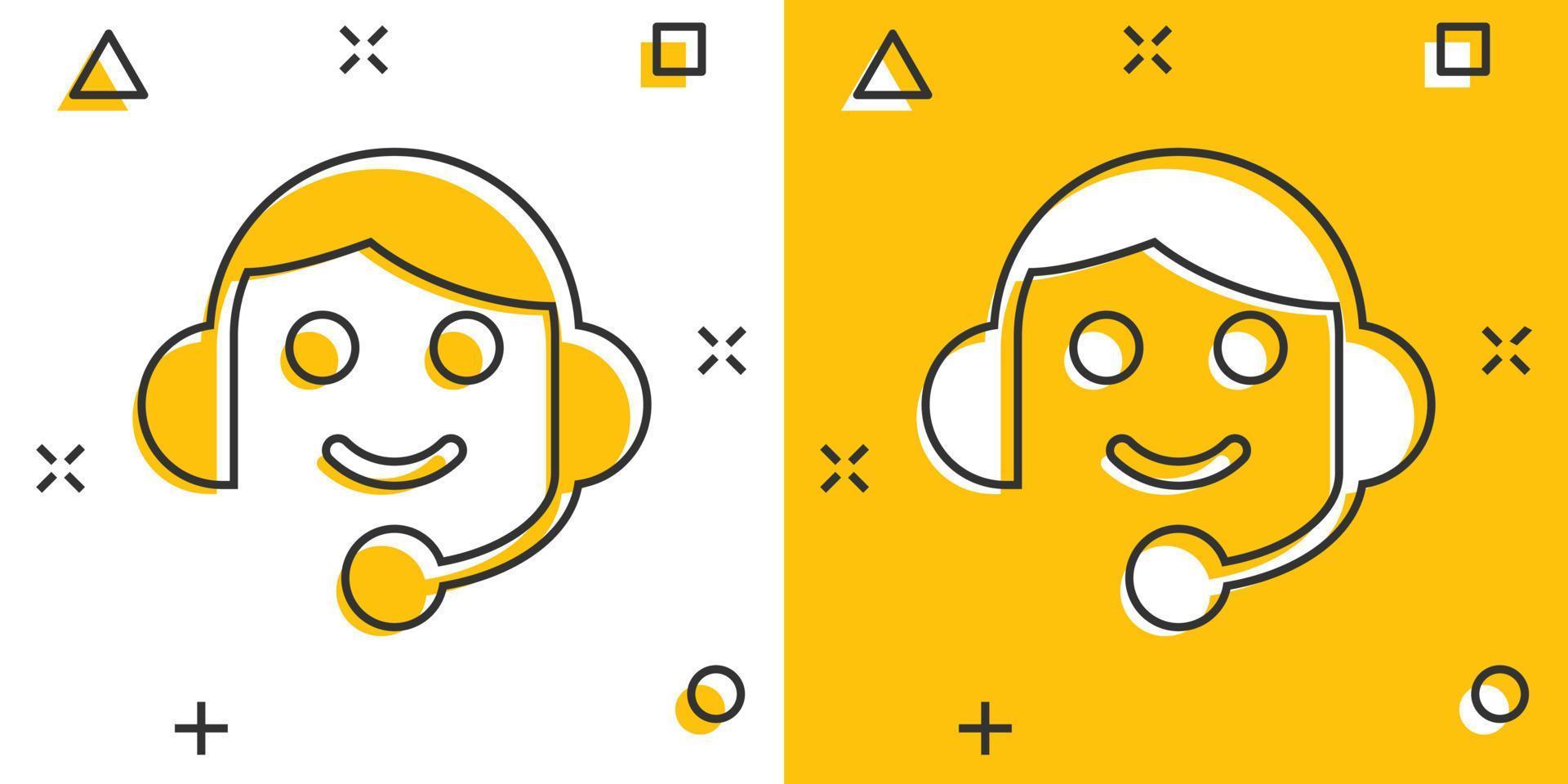 Helpdesk icon in comic style. Headphone cartoon vector illustration on white isolated background. Chat operator splash effect business concept.