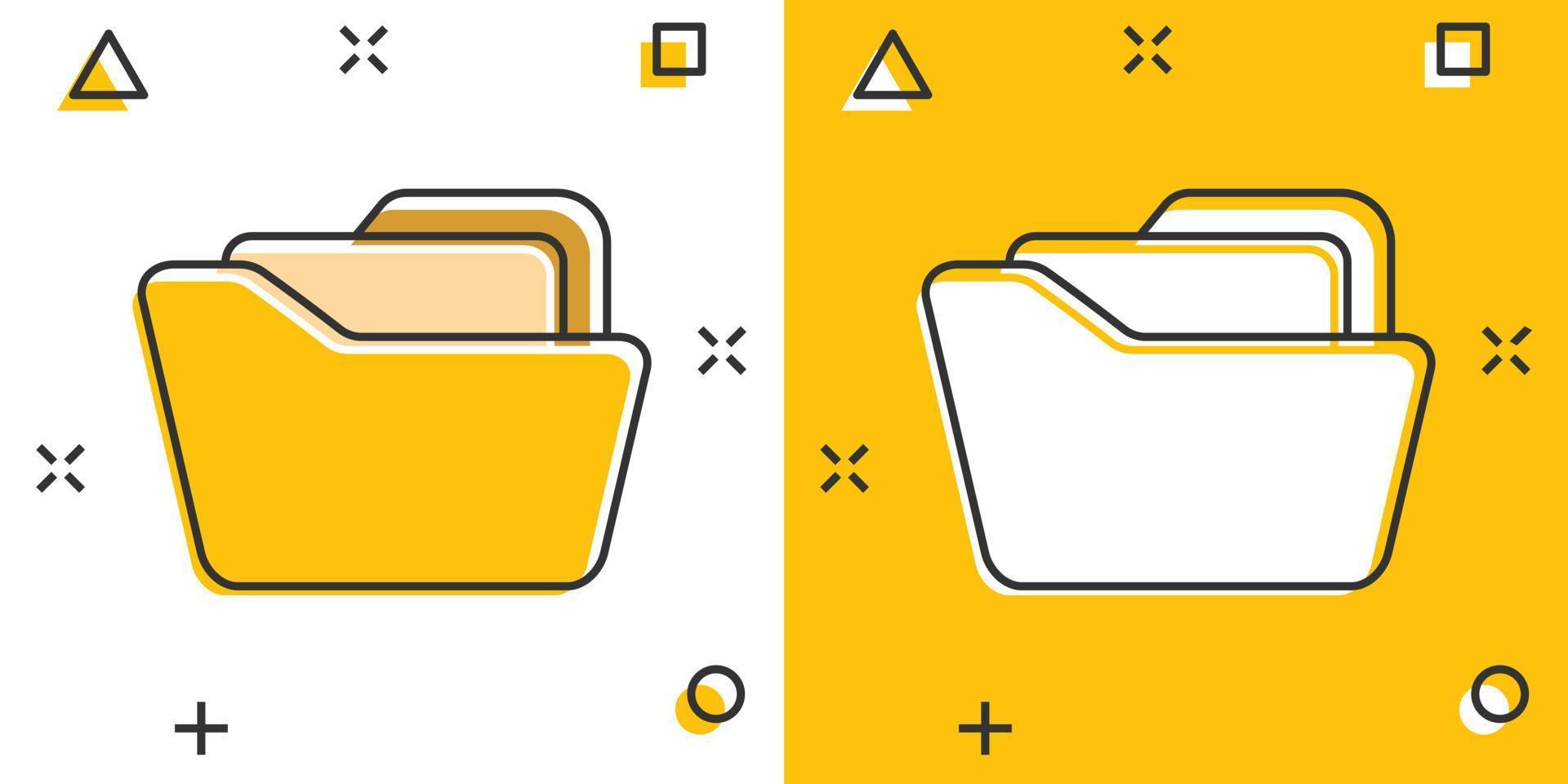 File folder icon in comic style. Documents archive vector cartoon illustration on white isolated background. Storage splash effect business concept.