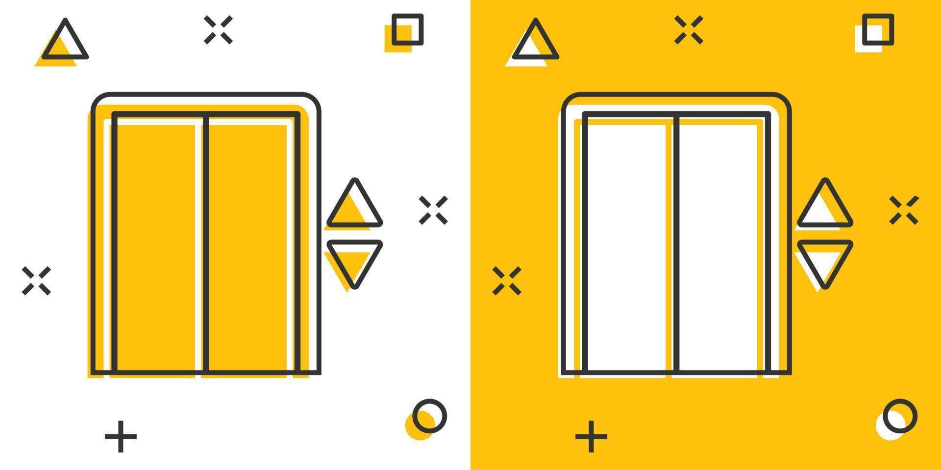 Elevator icon in comic style. Lift cartoon vector illustration on white isolated background. Passenger transportation splash effect business concept.