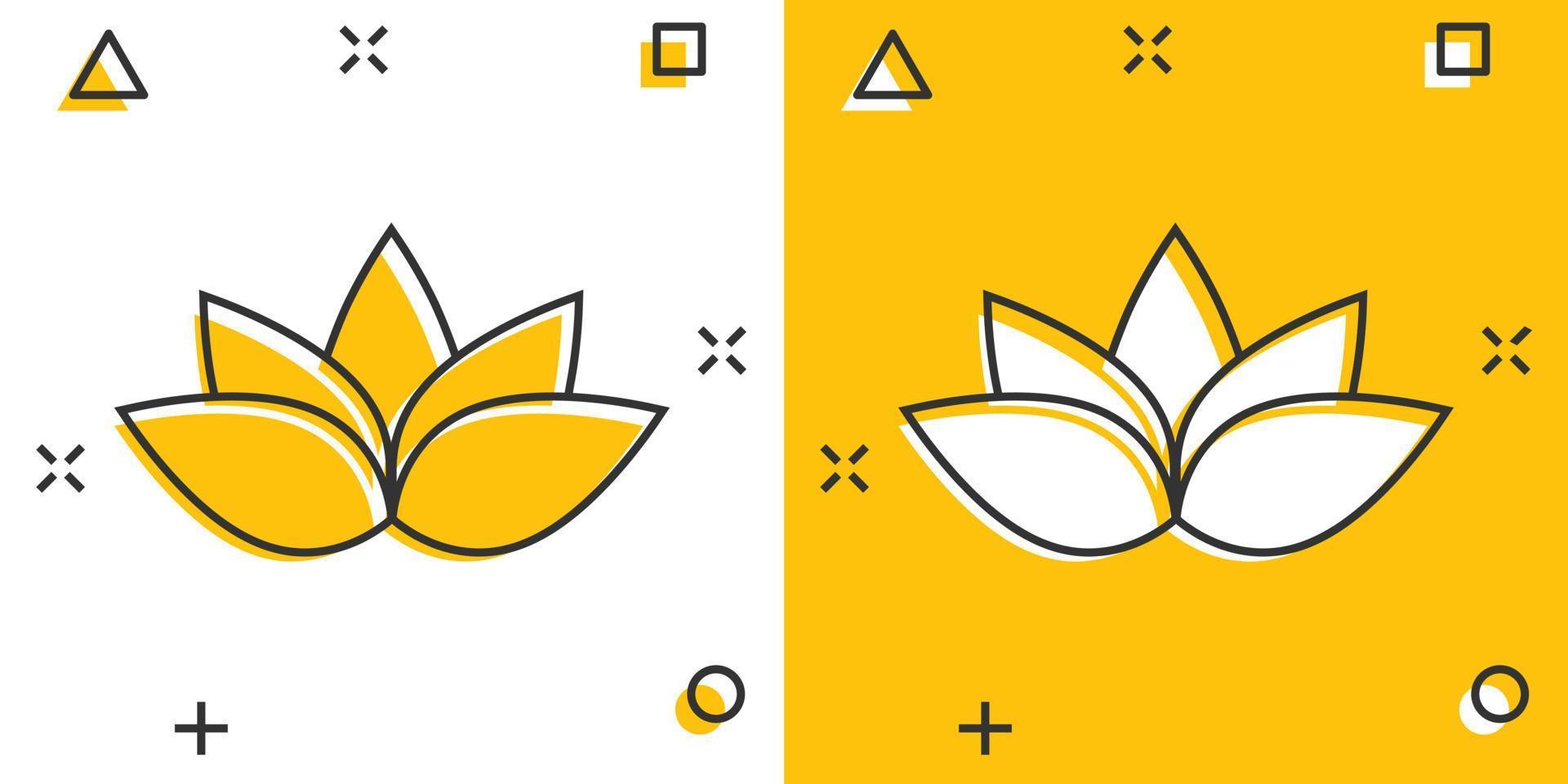 Lotus icon in comic style. Flower leaf cartoon vector illustration on white isolated background. Blossom plant splash effect business concept.