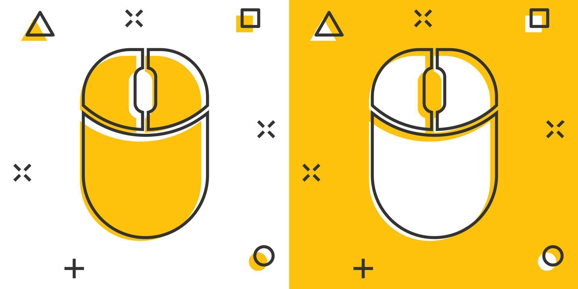 icono del ratón de la computadora en estilo cómico. ilustración de vector de dibujos animados de cursor sobre fondo blanco aislado. concepto de negocio de efecto de salpicadura de puntero.