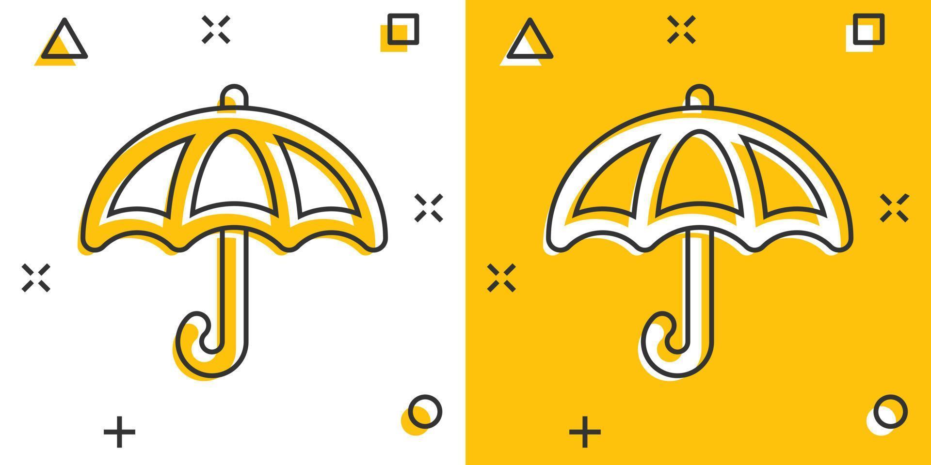 Umbrella icon in comic style. Parasol cartoon vector illustration on white isolated background. Canopy splash effect business concept.