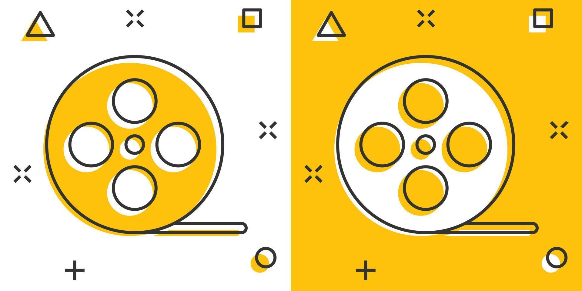 icono de película en estilo cómico. ilustración de vector de dibujos animados de película sobre fondo blanco aislado. concepto de negocio de efecto de salpicadura de video.