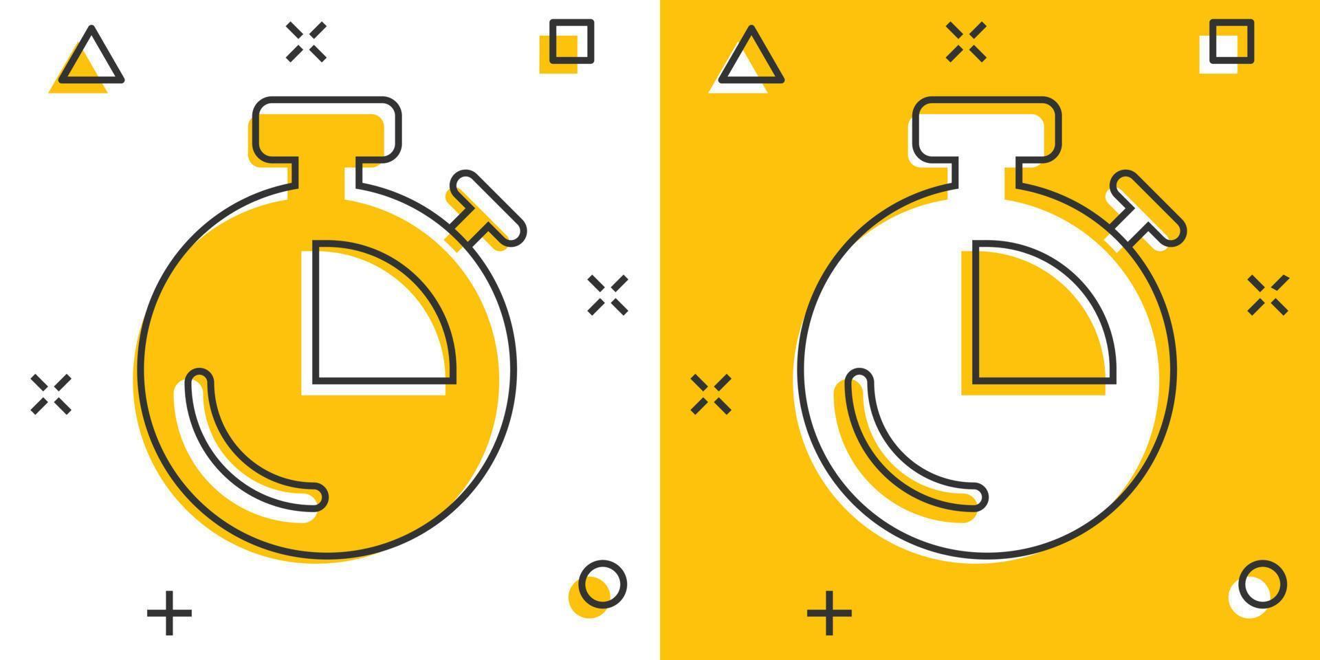 Clock icon in comic style. Watch cartoon vector illustration on white isolated background. Timer splash effect business concept.