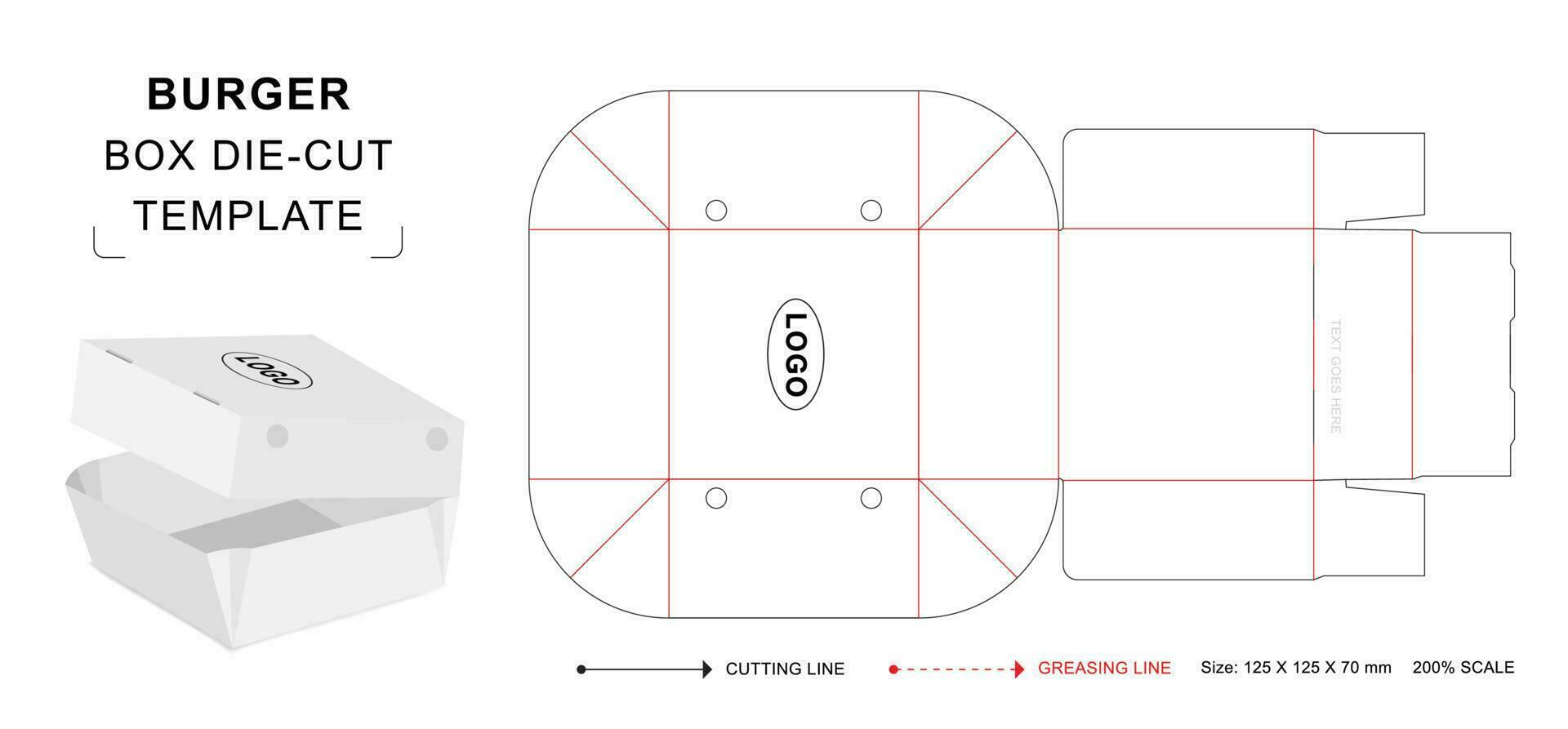 plantilla troquelada de caja de hamburguesas vector