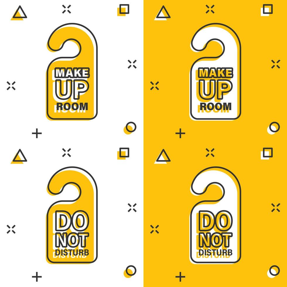 Do not disturb hotel sign icon in comic style. Inn cartoon vector illustration on white isolated background. Make up room splash effect business concept.