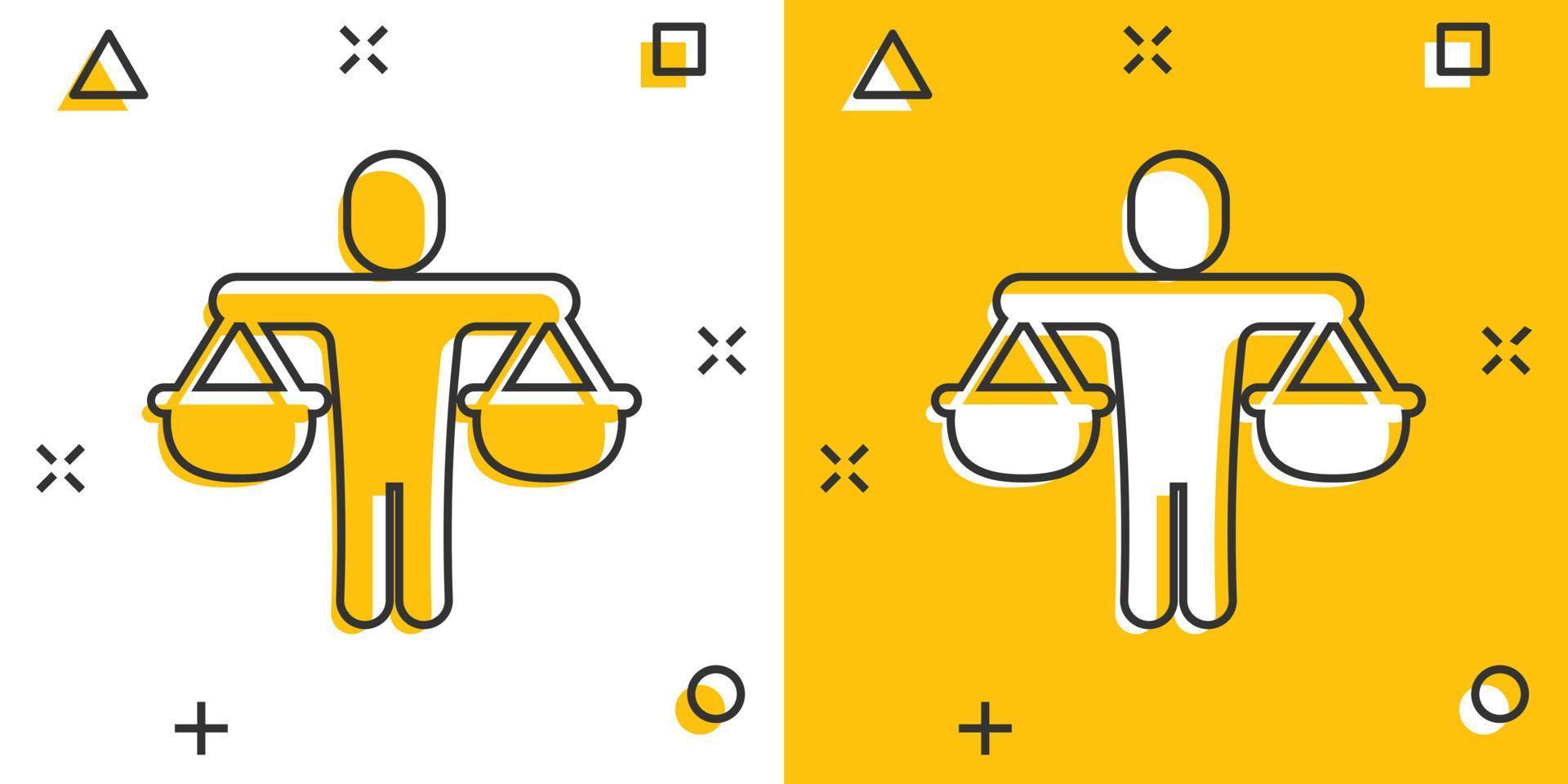 Ethic balance icon in comic style. Honesty cartoon vector illustration on isolated background. Decision splash effect business concept.