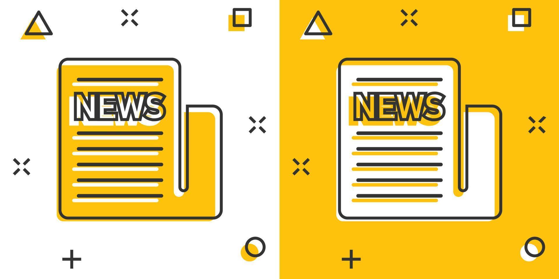 Newspaper icon in comic style. News vector cartoon illustration on white isolated background. Newsletter business concept splash effect.