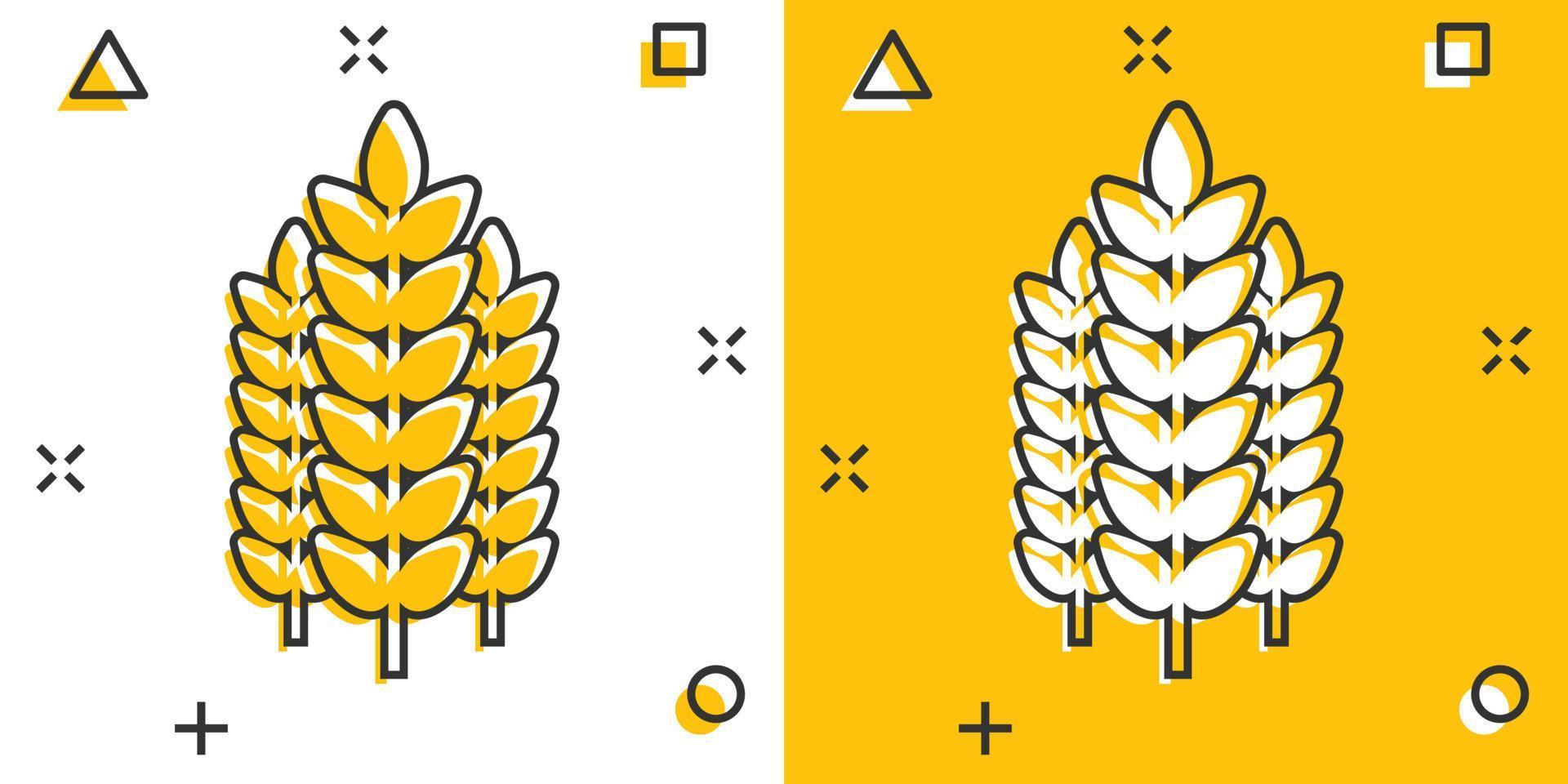 Wheat icon in comic style. Barley cartoon vector illustration on white isolated background. Harvest stem splash effect business concept.