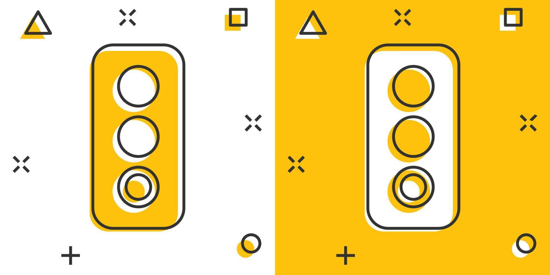 Semaphore icon in comic style. Traffic light cartoon vector illustration on white isolated background. Crossroads splash effect business concept.