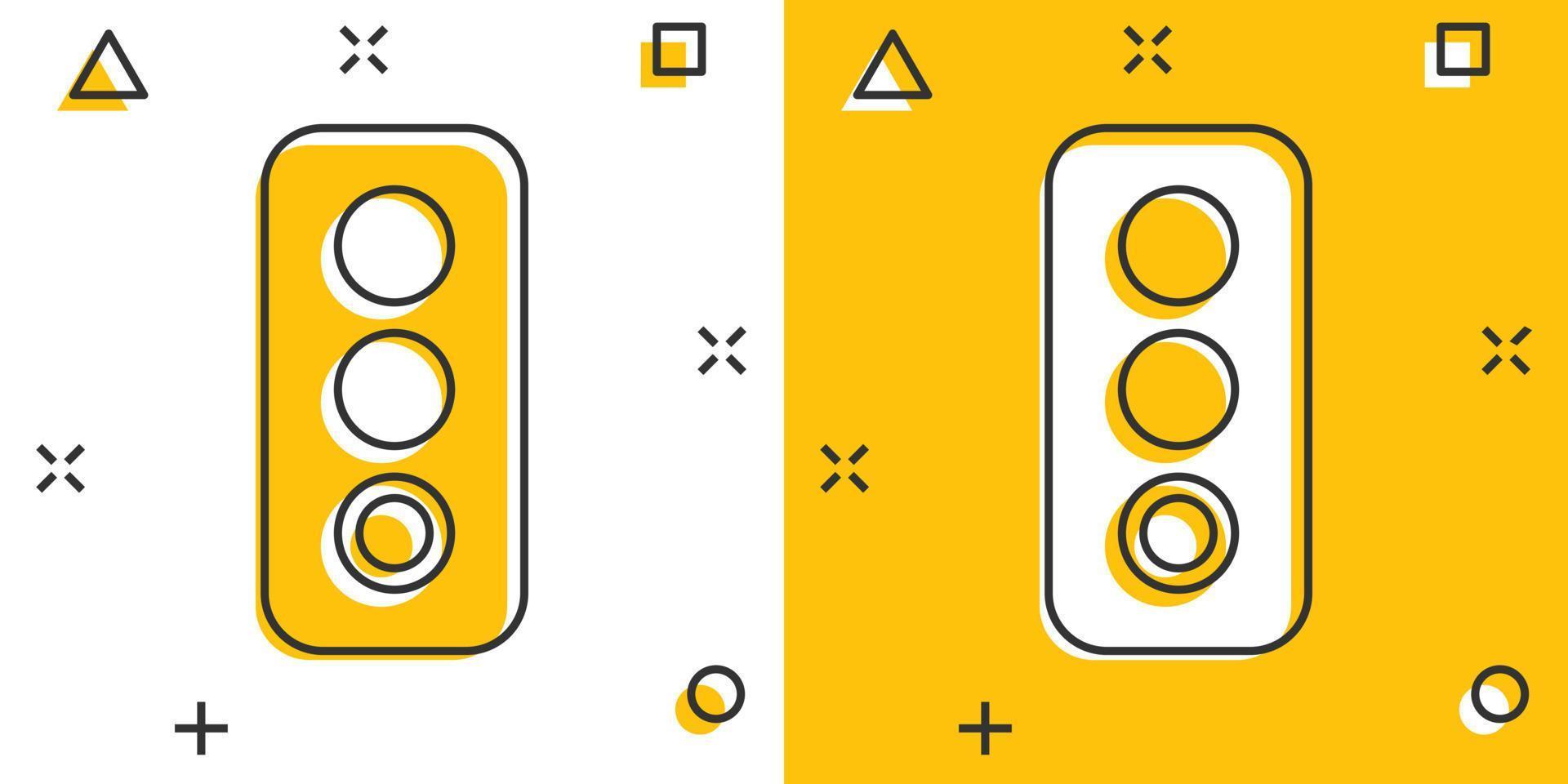 icono de semáforo en estilo cómico. ilustración de vector de dibujos animados de semáforo sobre fondo blanco aislado. concepto de negocio de efecto de salpicadura de encrucijada.