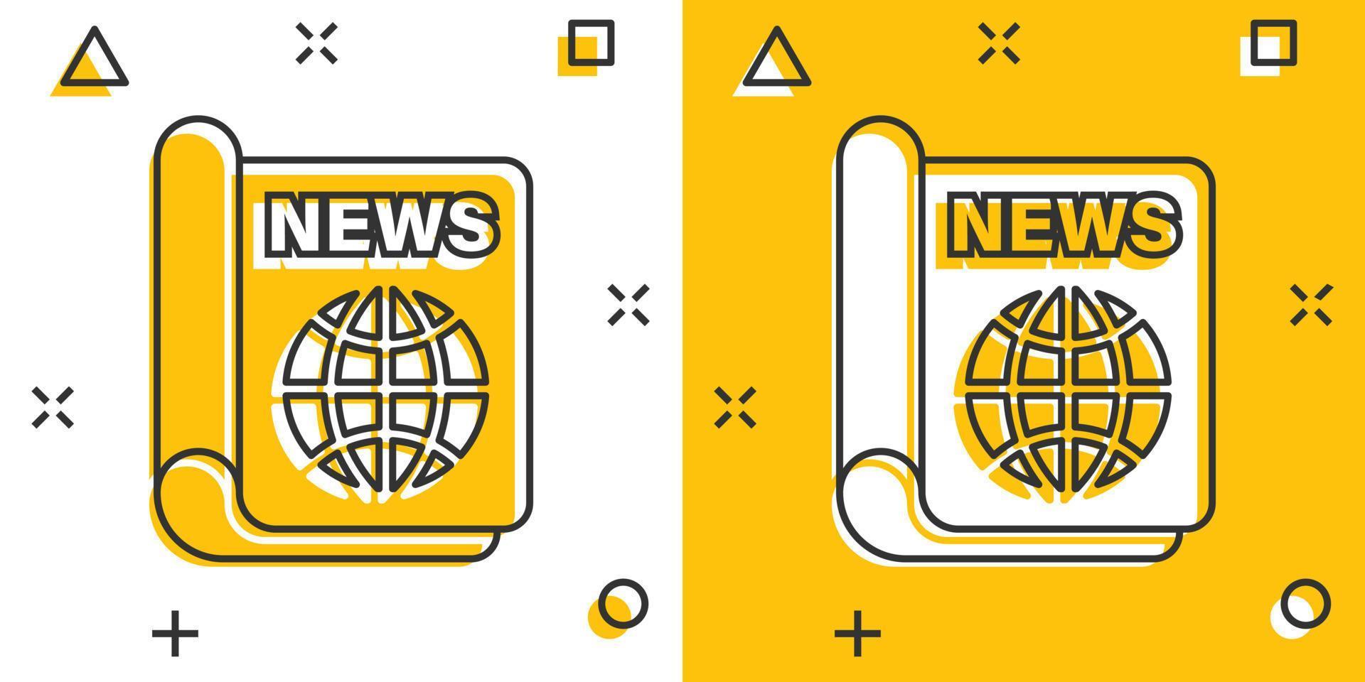 Newspaper icon in comic style. News vector cartoon illustration on white isolated background. Newsletter splash effect business concept.