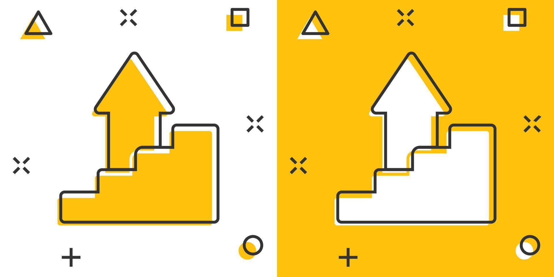 icono de gráfico de gráfico en estilo cómico. flecha crecer ilustración vectorial de dibujos animados sobre fondo blanco aislado. concepto de negocio de efecto de salpicadura de análisis. vector