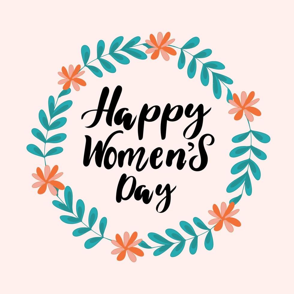 Inscription With Women's Day in Flower Wreath vector