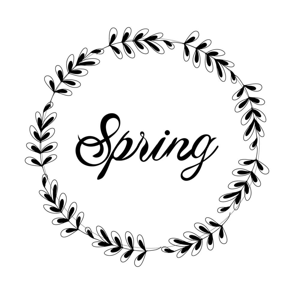 Inscription in black Spring in circle of twigs vector