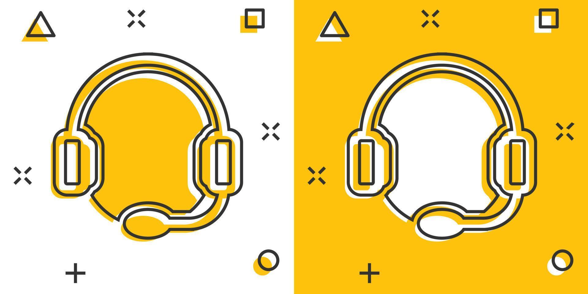 Helpdesk icon in comic style. Headphone cartoon vector illustration on white isolated background. Chat operator splash effect business concept.