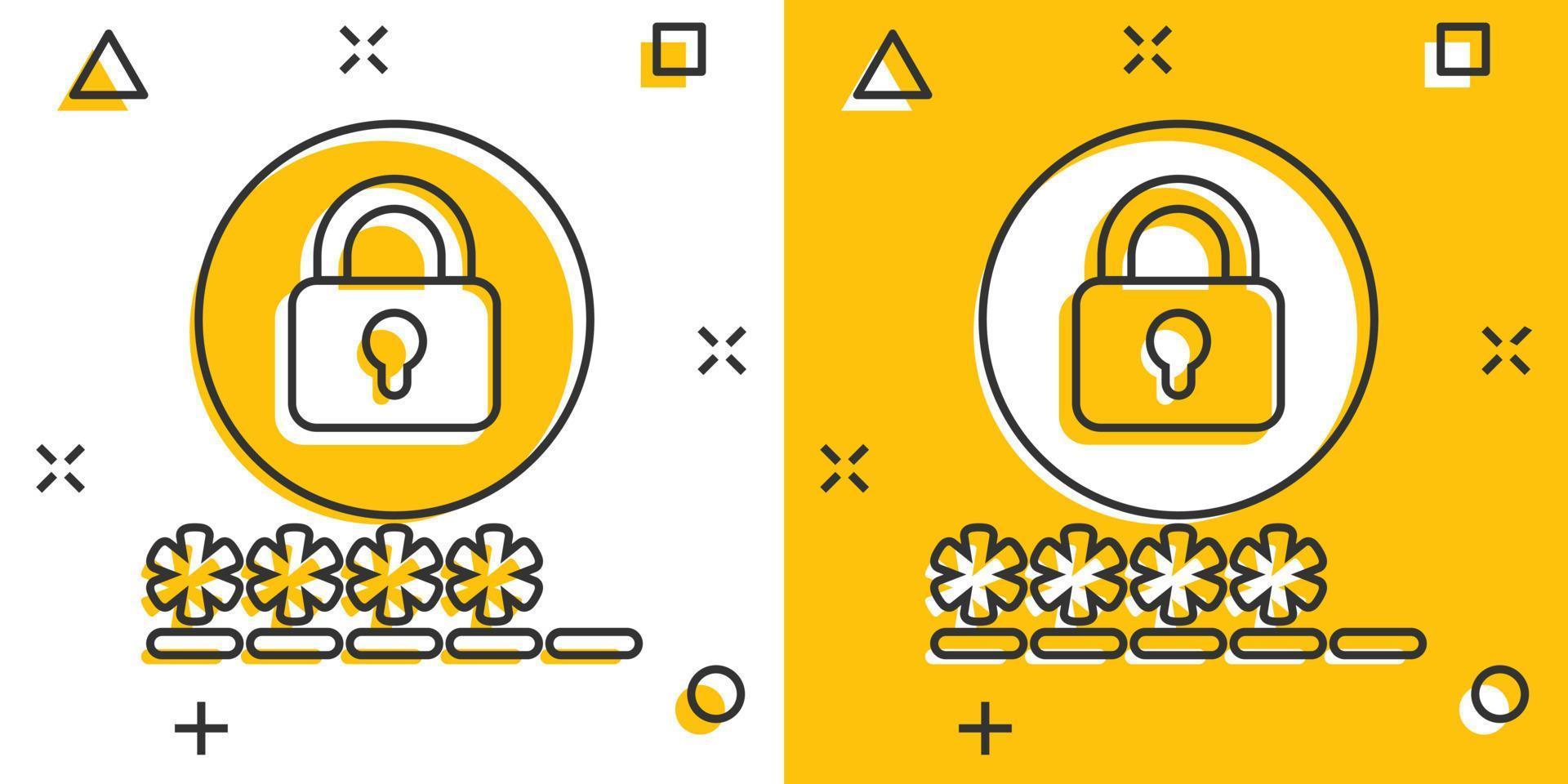 icono de inicio de sesión en estilo cómico. ilustración de vector de dibujos animados de acceso de contraseña sobre fondo blanco aislado. concepto de negocio de efecto de salpicadura de entrada de candado.