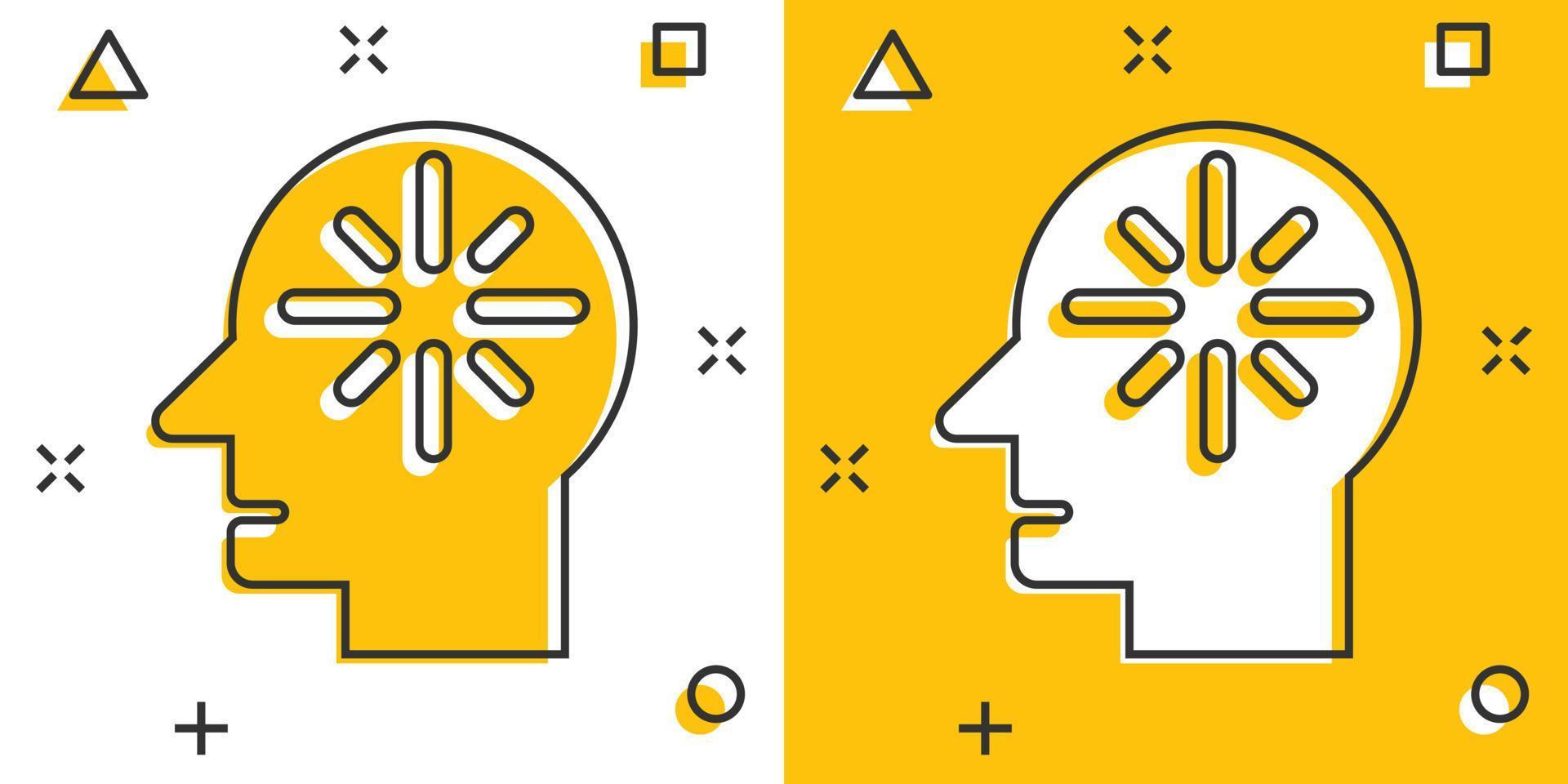 Mind awareness icon in comic style. Idea human cartoon vector illustration on white isolated background. Customer brain splash effect business concept.