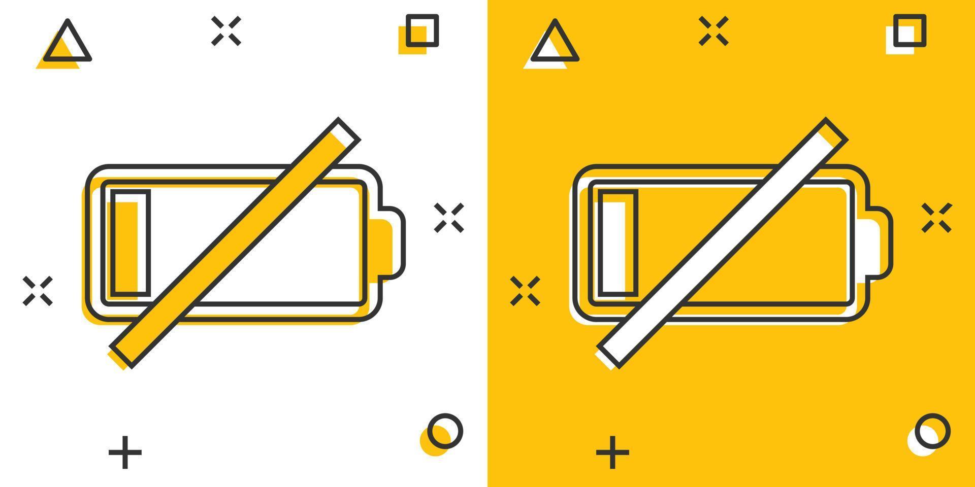 icono de carga de batería en estilo cómico. ilustración de vector de dibujos animados de nivel de potencia sobre fondo blanco aislado. concepto de negocio de efecto de salpicadura de acumulador de litio.