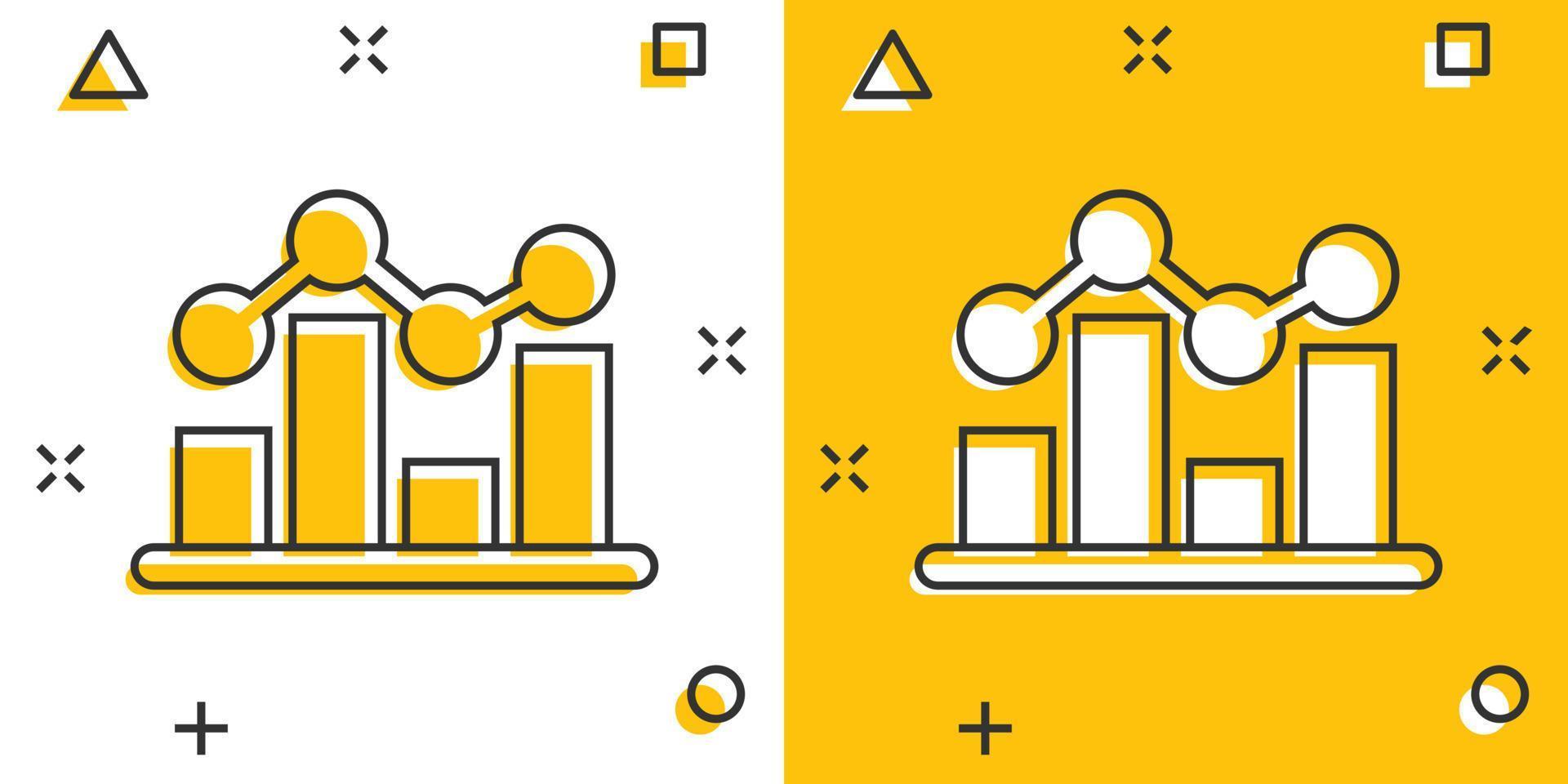 Chart graph icon in comic style. Arrow grow cartoon vector illustration on white isolated background. Analysis splash effect business concept.