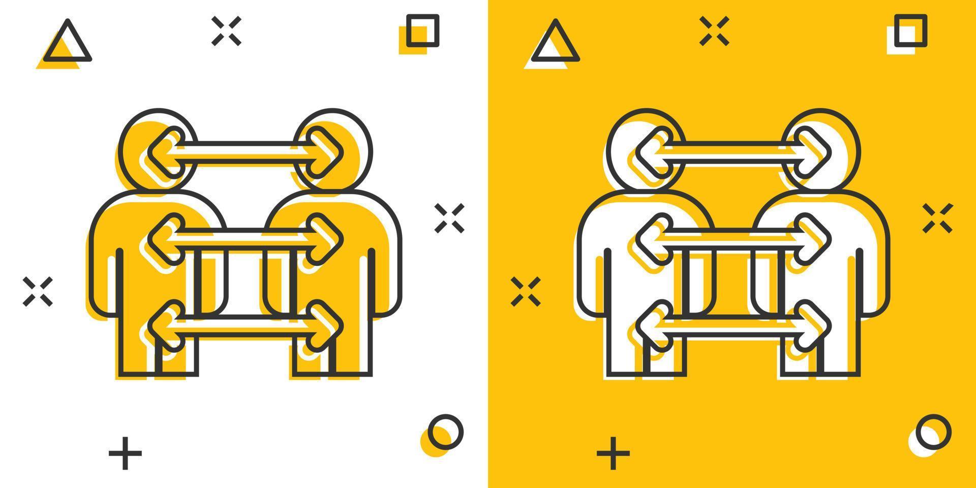 People referral icon in comic style. Business communication cartoon vector illustration on white background. Reference teamwork splash effect business concept.