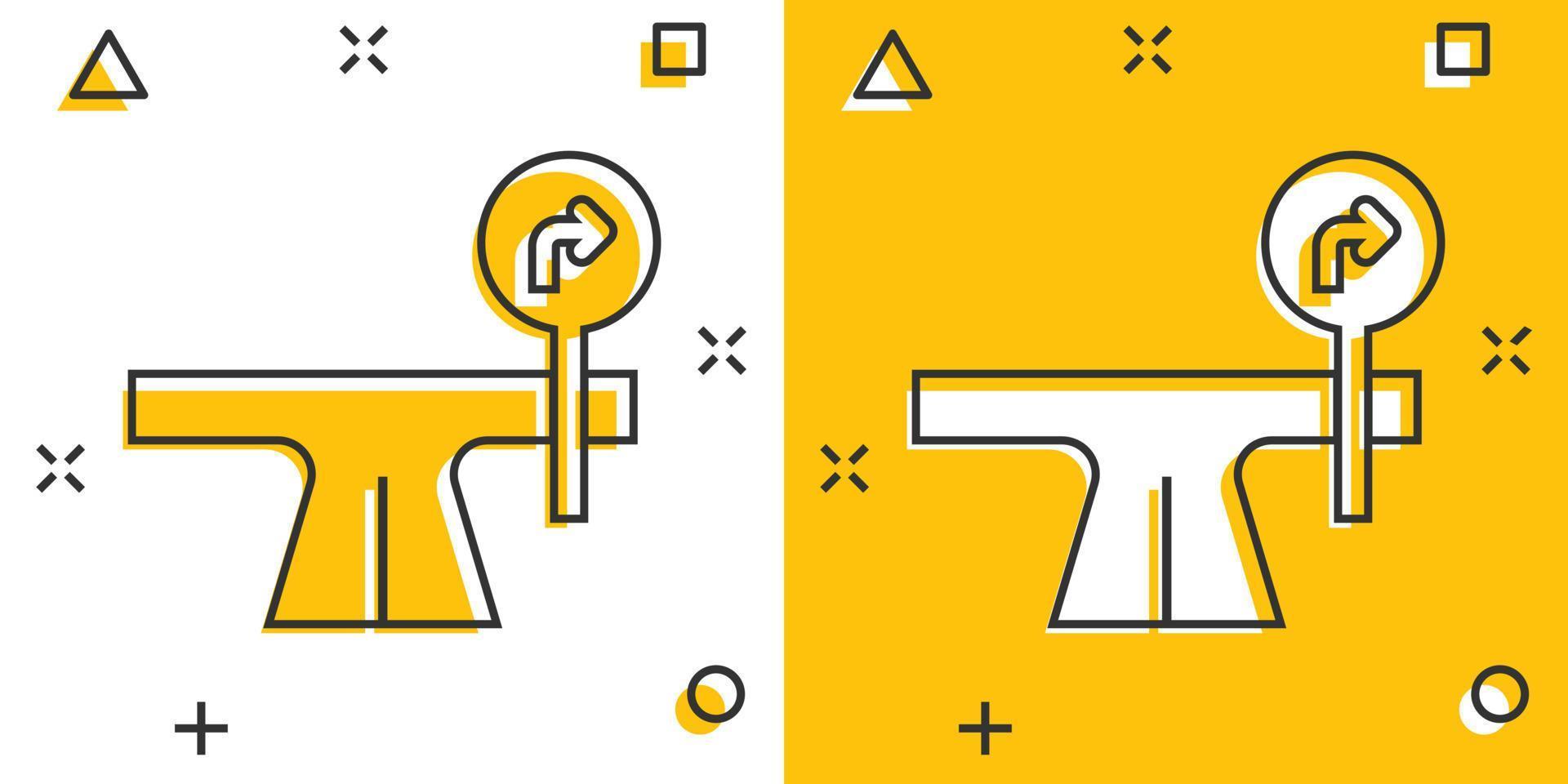 Crossroad icon in comic style. Road direction navigation cartoon vector illustration on white isolated background. Locate pin position splash effect business concept.
