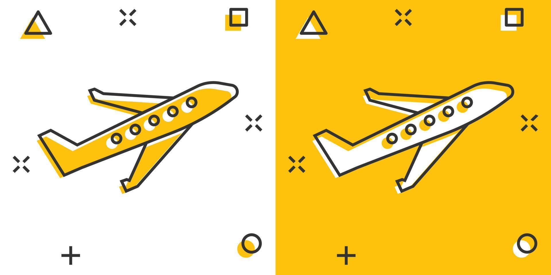 Plane icon in comic style. Airplane cartoon vector illustration on white isolated background. Flight airliner splash effect business concept.