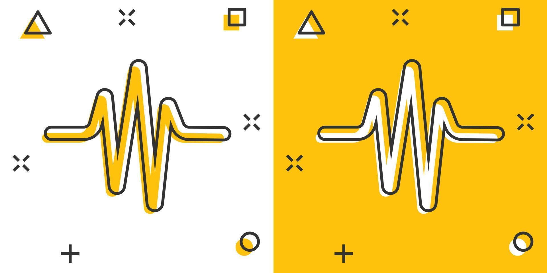 Sound wave icon in comic style. Heart beat vector cartoon illustration on white isolated background. Pulse rhythm splash effect business concept.