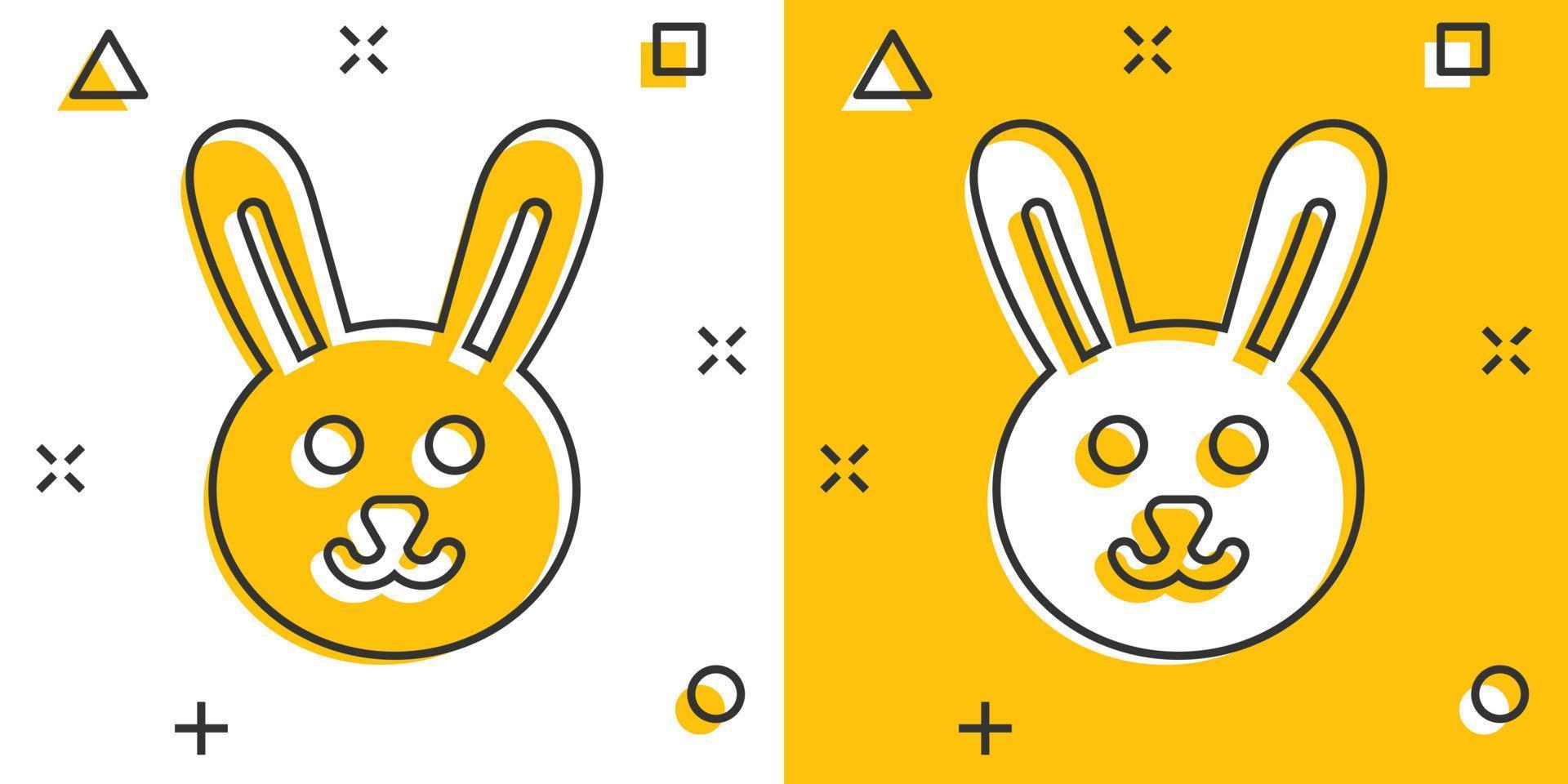 icono de conejo en estilo cómico. ilustración de vector de dibujos animados de conejito sobre fondo blanco aislado. feliz concepto de negocio de efecto de salpicadura de Pascua.