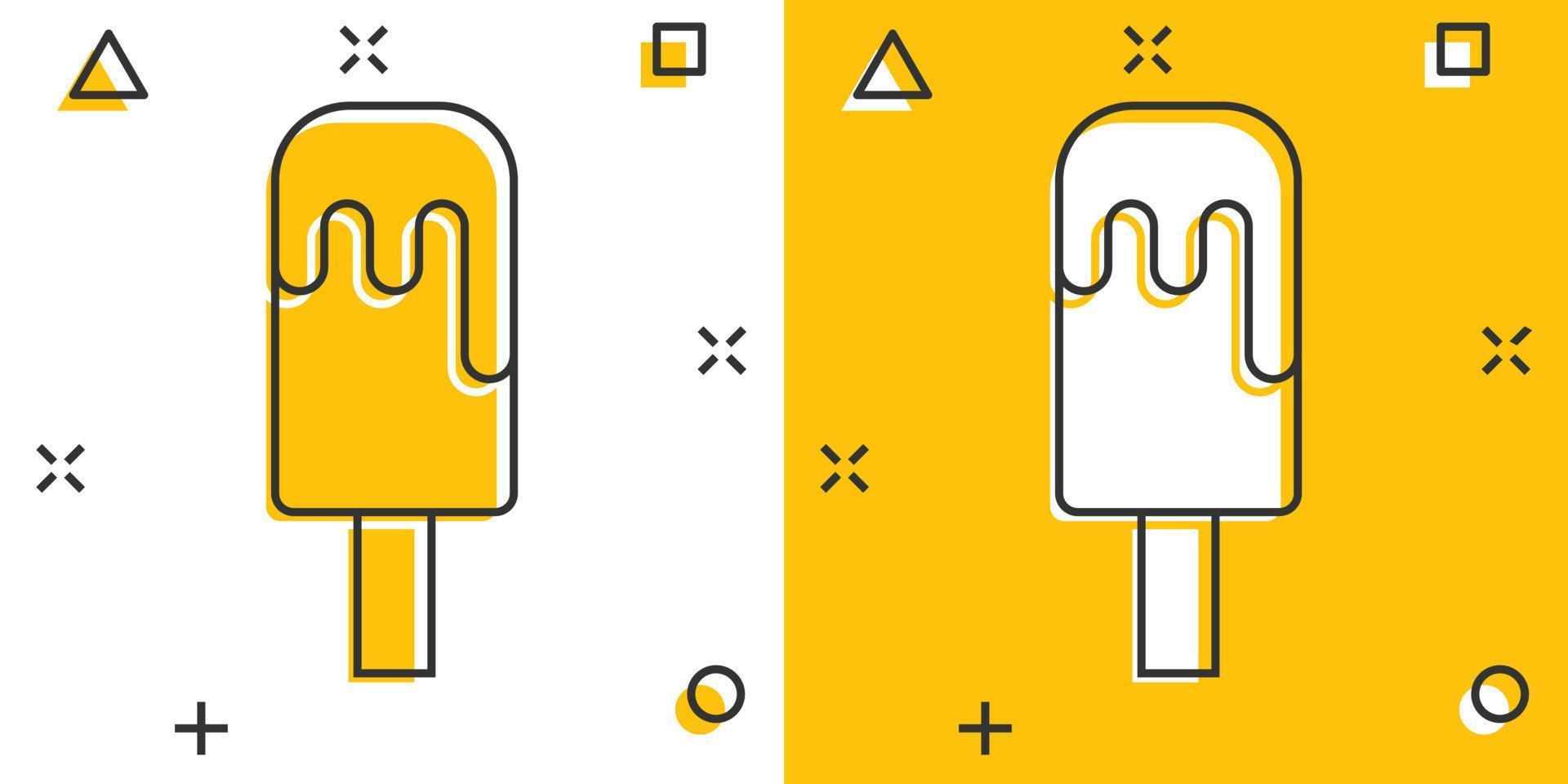 icono de helado en estilo cómico. ilustración de vector de dibujos animados de sundae sobre fondo blanco aislado. concepto de negocio de efecto de salpicadura de postre de sorbete.