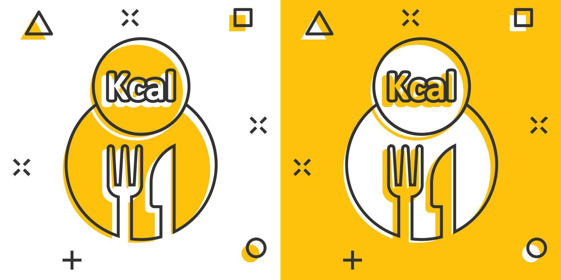 icono de kcal en estilo cómico. ilustración de vector de dibujos animados de dieta sobre fondo blanco aislado. concepto de negocio de efecto de salpicadura de calorías.