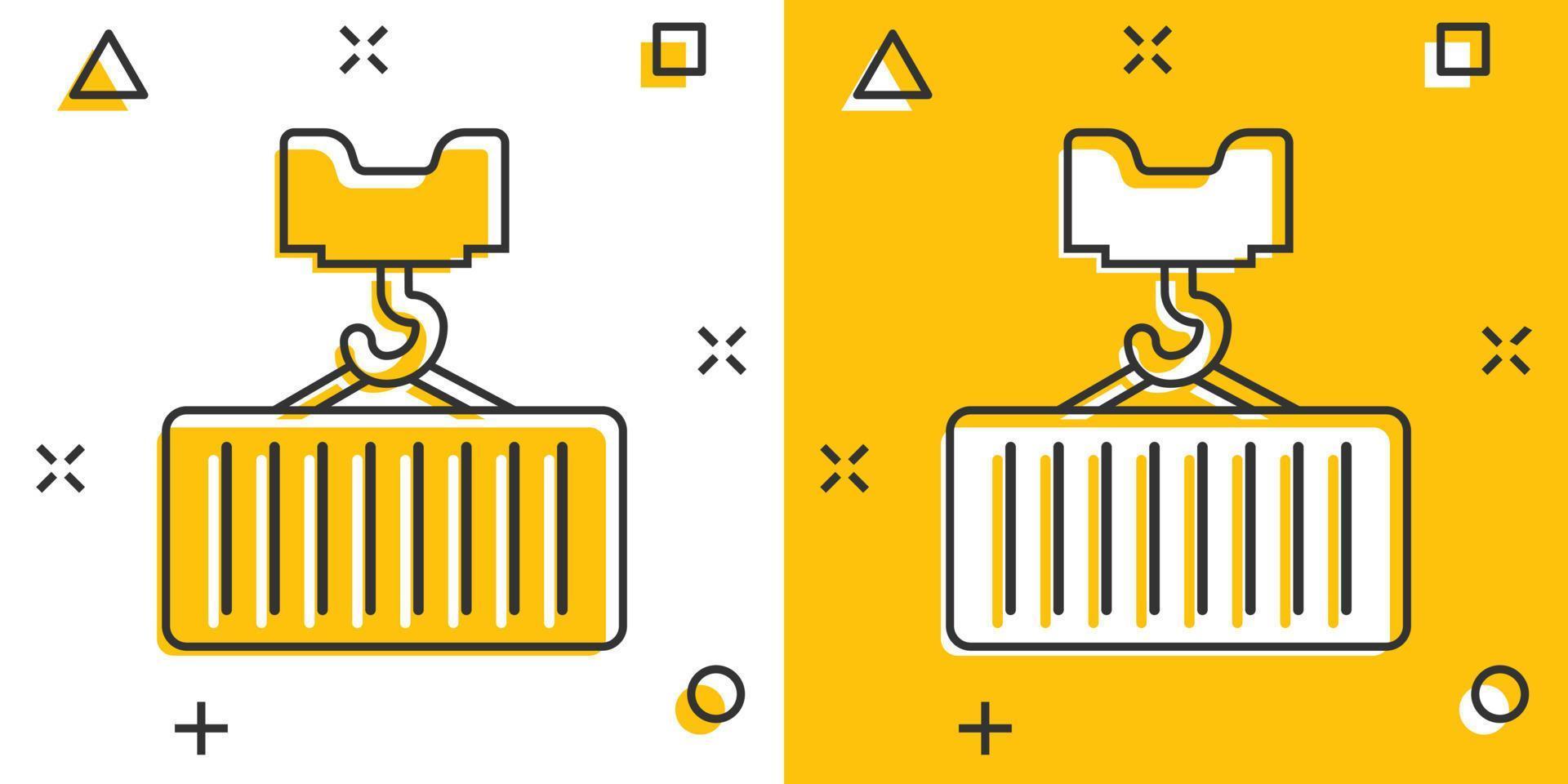 icono de contenedor en estilo cómico. ilustración de vector de dibujos animados de carga de entrega sobre fondo blanco aislado. concepto de negocio de efecto de salpicadura de caja de carga.