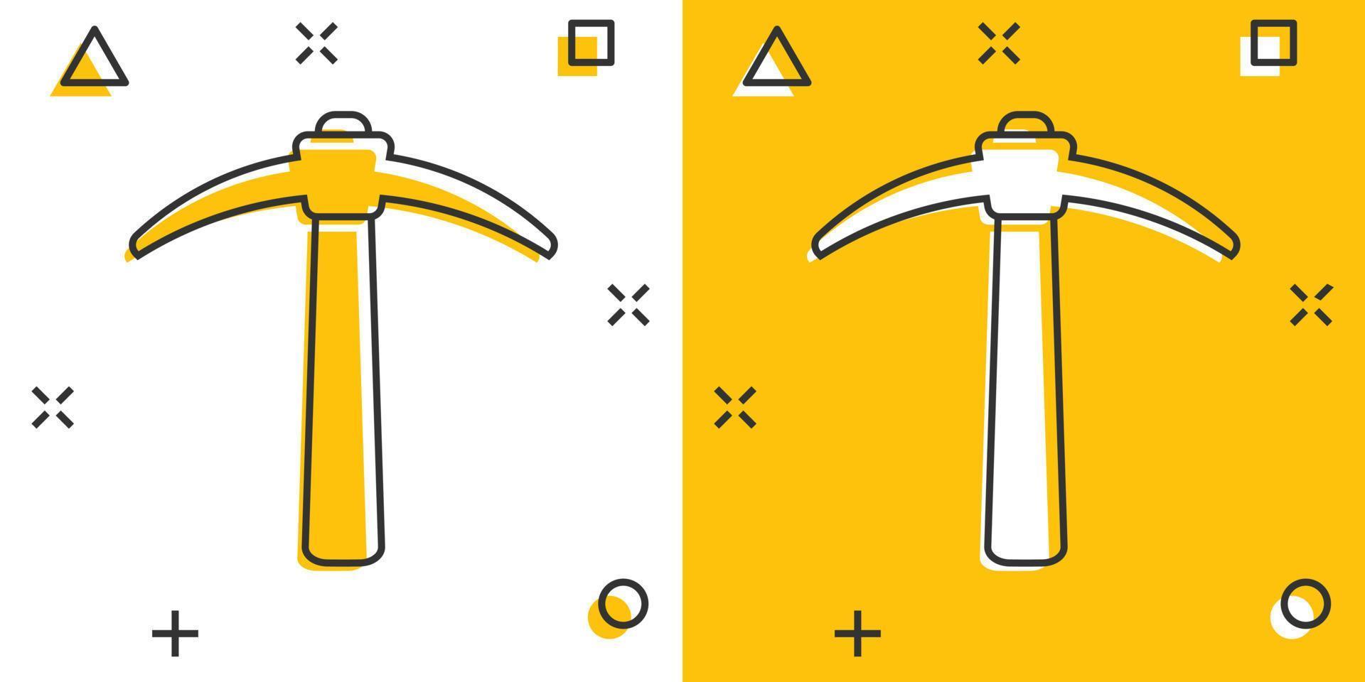 icono de hacha en estilo cómico. ilustración de vector de dibujos animados de leñador sobre fondo blanco aislado. concepto de negocio de efecto de salpicadura de hoja.