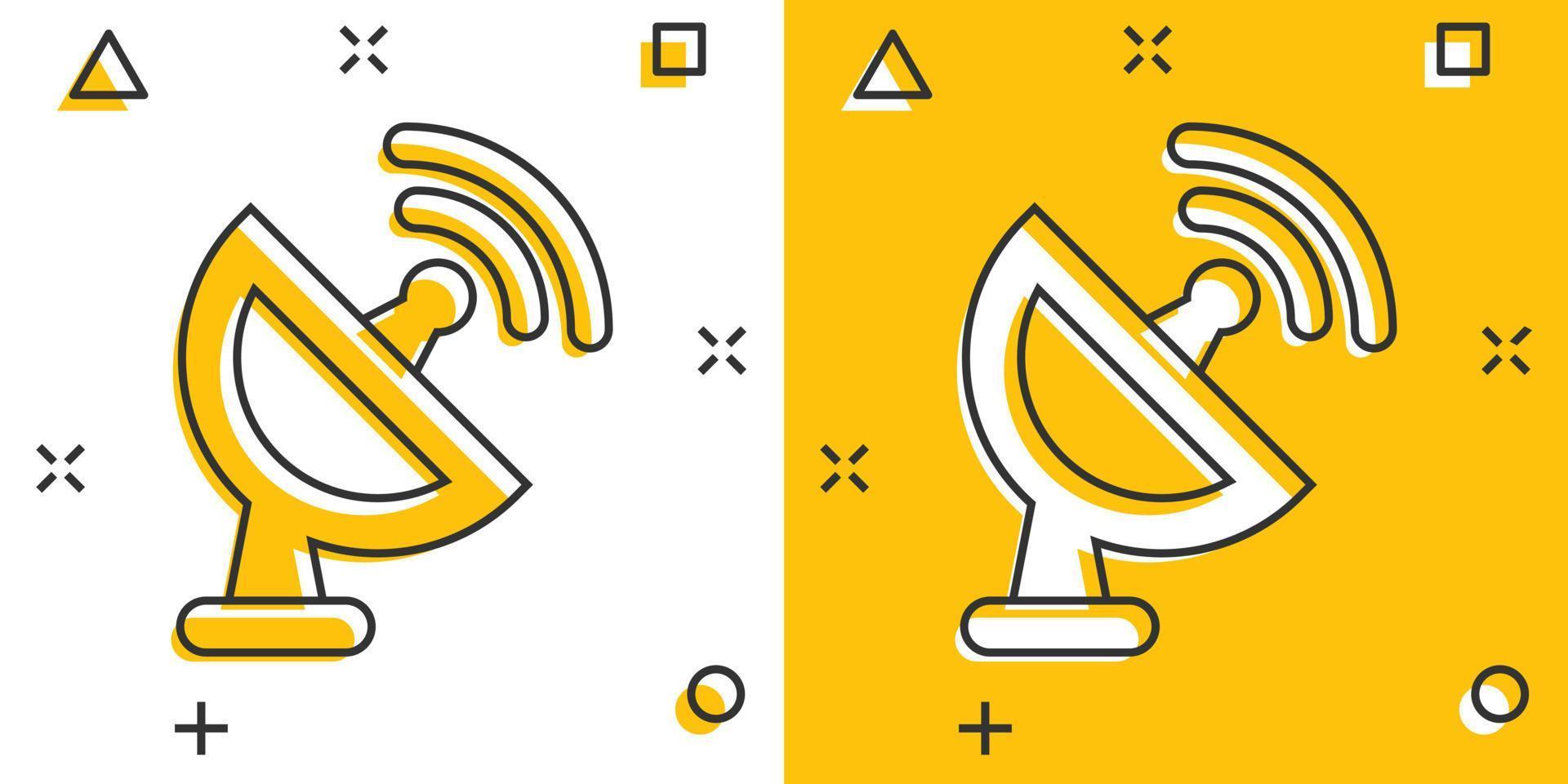 Satellite antenna tower icon in comic style. Broadcasting cartoon vector